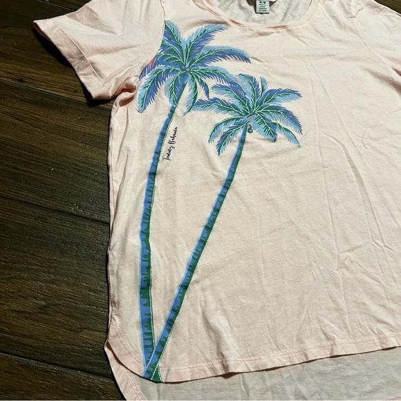 Tommy Bahama Women’s Tee Blouse Pink with Purple Palm Trees M Cotton Tencel - Picture 2 of 9